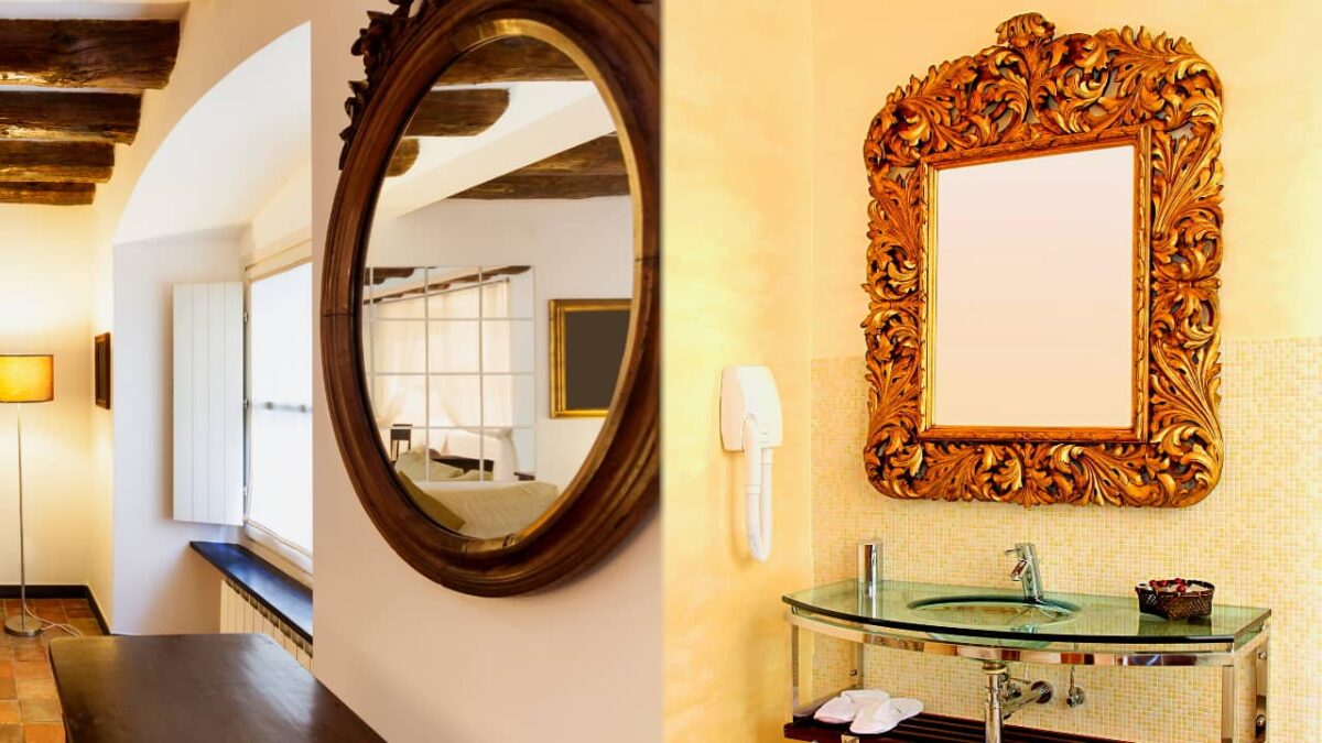 Miroir Carré Vintage IKEA - 30x30 Cm - Cadre Jaune Ou Noir - Autocollant Murale - Occasion